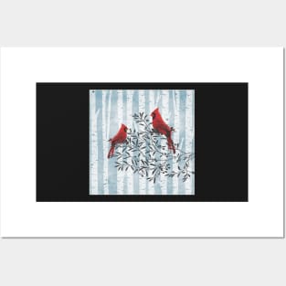 Cardinal Bird Art, Spiritual Messengers Birds and Birch Trees, Snow & Cardinals Posters and Art